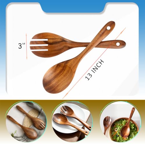 13 Inch Teak Wood Salad Spoon and Fork (2 Count)