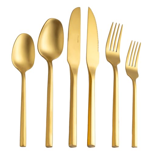 Gold Silverware Set with Steak Knives (24 Count)