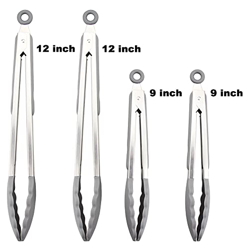 4 Pack Aqua Sky Silicone Kitchen Tongs Set