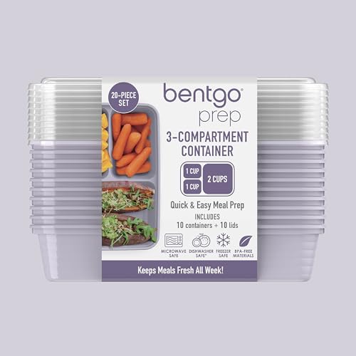 Prep 3 Compartment Meal Prep Containers with Lids (10 Count)