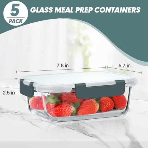 30 oz 5 Pack Glass Meal Prep Containers with Lids (5 Count)