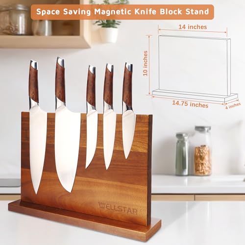 Modern Acacia Magnetic Knife Block Holder 14 x 10 Inches
