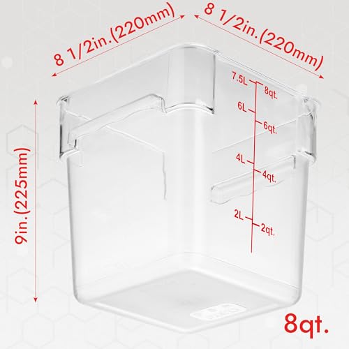 8 Pack 8 Qt NSF Clear Polycarbonate Food Storage Containers with Red Lids (8 Count)