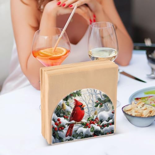 Red Cardinal Christmas Napkin Holder for Table Paper Napkins Holder Acrylic Tissue Dispenser Kitchen Dining Room Bathroom Party Car Decor