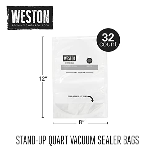 8" x 12" Stand Up Quart Vacuum Sealer Bags For Meal Prep & Sous Vide (32 Count)