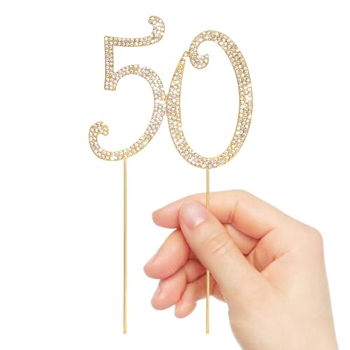 Gold 50th Birthday Cake Topper Rhinestones Cake Decorations for 50th Birthday Party