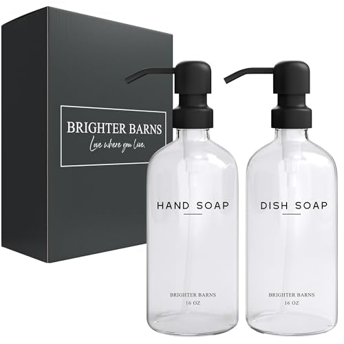 Clear Glass Hand and Dish Soap Dispenser Set by Brighter Barns (2 Count)