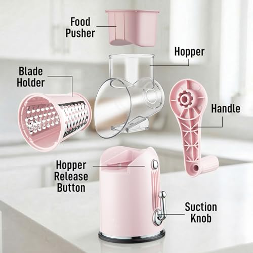 Rotary Cheese Grater Manual Hand Crank 5 Blade Shredder