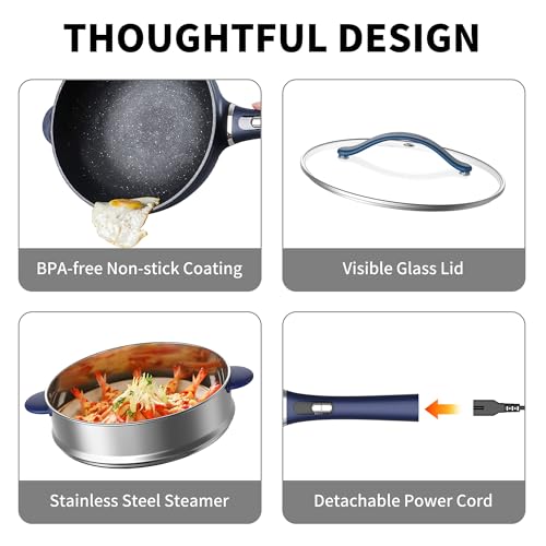 3 Quart Electric Hot Pot & wok Nonstick with Steamer