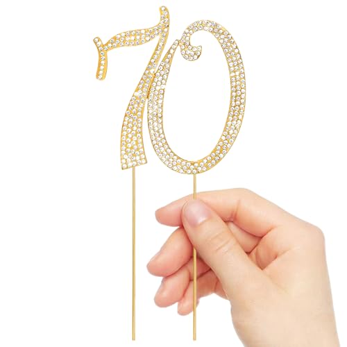 Gold 70th Birthday Cake Topper Rhinestones Cake Decorations for 70th Birthday Party