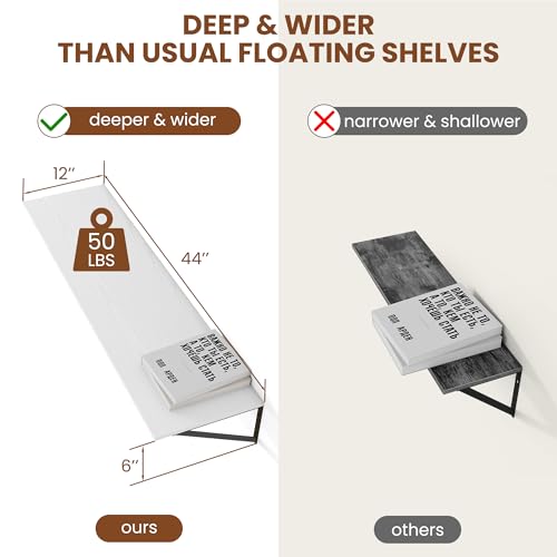 44W x 12D Deep Floating Shelves Set of 2 White (2 Count)