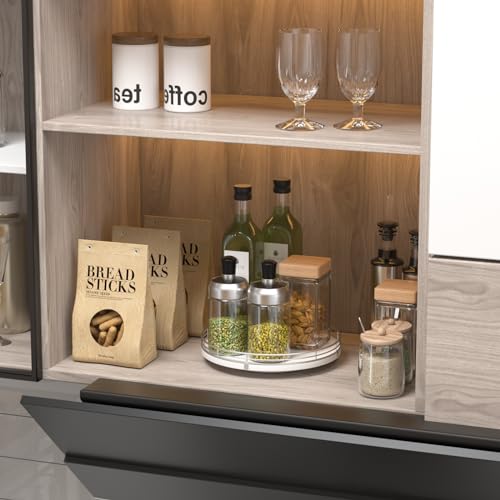 9 Inch Oak Lazy Susan Spice Organizer with Silver Metal Rail