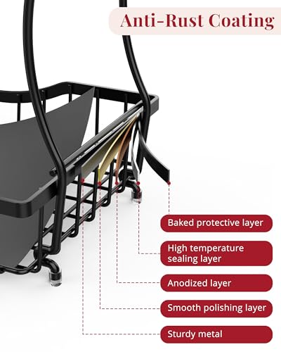 Large 2 Tier Fruit Basket for Kitchen Counter with 2 Banana Hangers