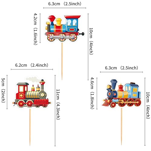 24Pcs Transportation Trains Cupcake Toppers Cartoon Vintage Locomotiv Cupcake Picks for Retro Train Boys Girls Funny Birthday Party Baby Shower Cupcake Decorations Train Transportation Party Decors (24 Count)