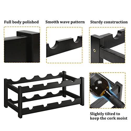Wine Rack Freestanding 8 Bottle 2 Tier Bamboo Wine Racks Countertop Cabinet Wine Holder Wine Storage Shelf for Kitchen