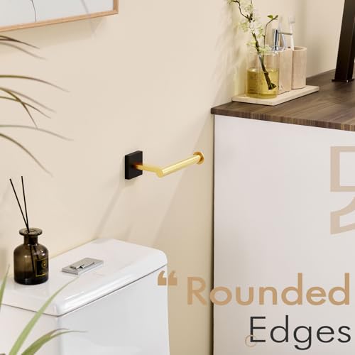 Toilet Paper Holder Toilet Roll Holders Hold Mega Rolls Kitchen Bathroom Tissue Paper Dispenser Black with Gold Stainless Steel