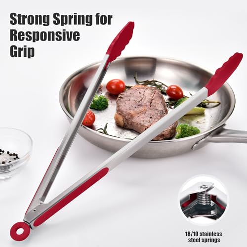 Kitchen Tongs with Silicone Tips for Cooking Serving