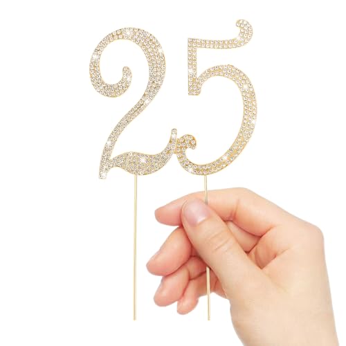Gold 25th Birthday Cake Topper Rhinestones Cake Decorations for 25th Birthday Party