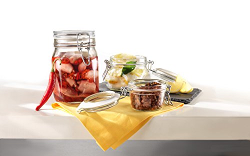 Fido, 2 Pack, 33.75 Oz. Food Storage Glass Jars, Airtight Rubber Seal & Glass Lid, with Stainless Wire Clamp, Mason Jar, Made in Italy (2 Count)