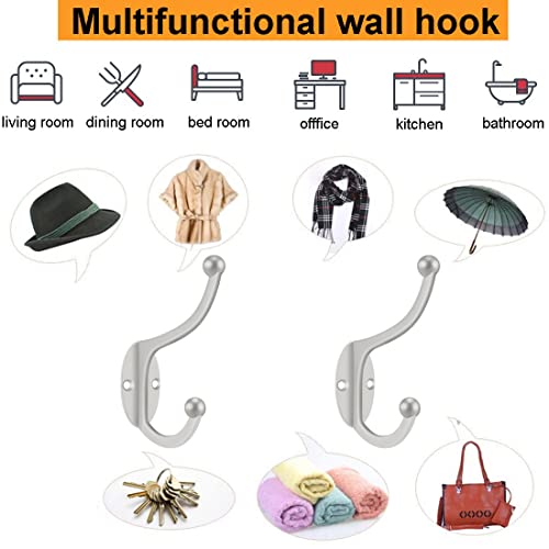 Wall Hooks 10Pcs Coat Hooks Hardware Towel Hooks for Hanging Coats Double No Rust Black Robe Hooks Wall Mounted with Screws for Key (10 Count)