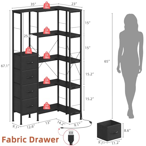 5 Tier Corner Bookshelf with LED Light Strips (6 Count)