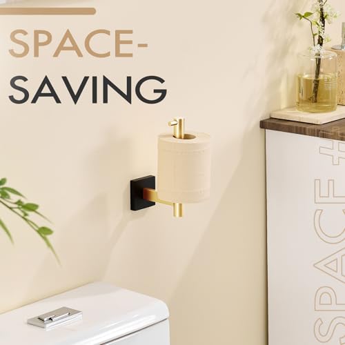Toilet Paper Holder Black with Gold Toilet Roll Holder Hold Mega Rolls Kitchen Bathroom Tissue Paper Dispenser Stainless Steel
