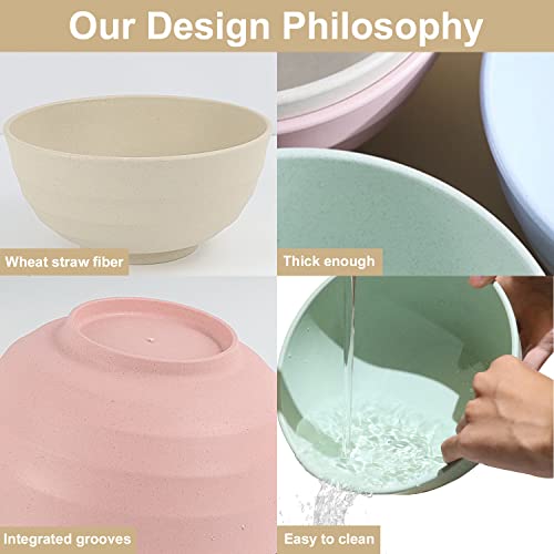 Wheat Straw Bowls Set 60 OZ Unbreakable Large Cereal Bowls Set of 6 Microwave and Dishwasher Safe Bowls Big Bowls for Dorm and Apartment BPA Free Soup Bowl for Serving Oatmeal and Salad Etc… (6 Count)