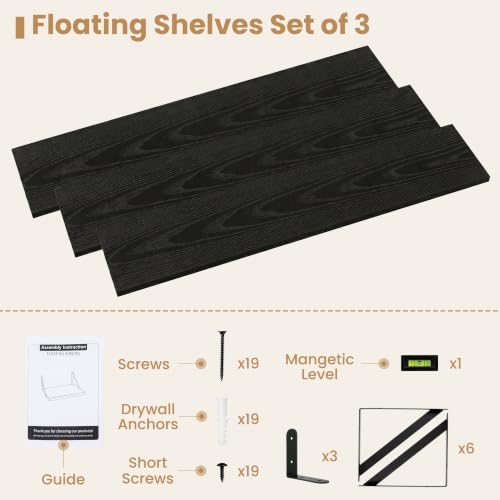 Floating Book Shelves for Wall (3 Count)