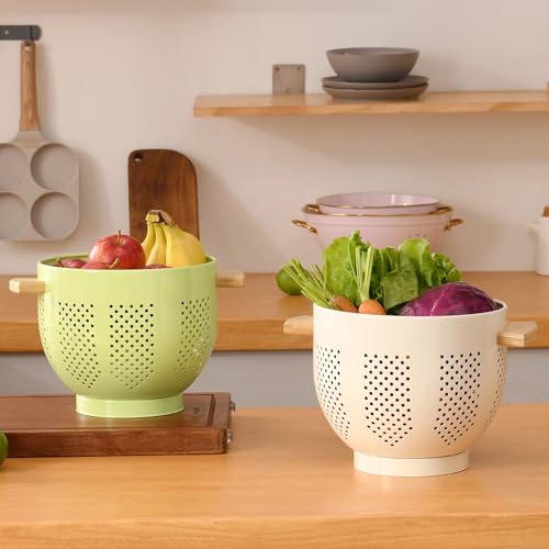 Metal Colander with Wood Handle and Stable Base