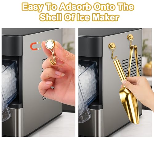 Stainless Steel Ice Scoop for Freezer with Magnetic Hook & Ice Tongs