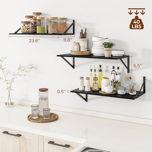 24W x 12D Deep Floating Shelves Set of 3 Black (3 Count)