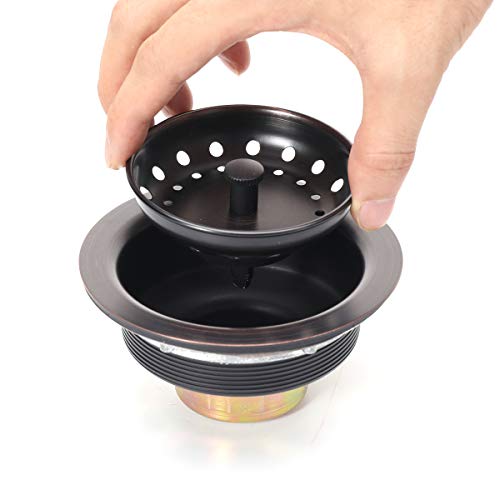 3-1/2 Inch Kitchen Sink Drain ORB Assembly with Strainer Basket/Stopper, All Stainless Steel Durable and Rustproof Oil Rubbed Bronze