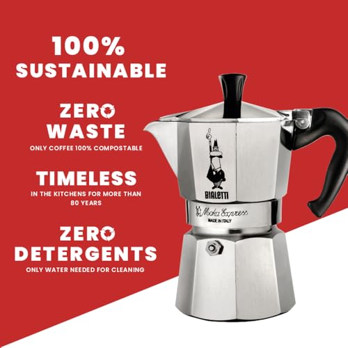 6 Cup Moka Pot and Coffee Ground Bundle 8.8oz Bag with Medium Roast Italian Ground Blend