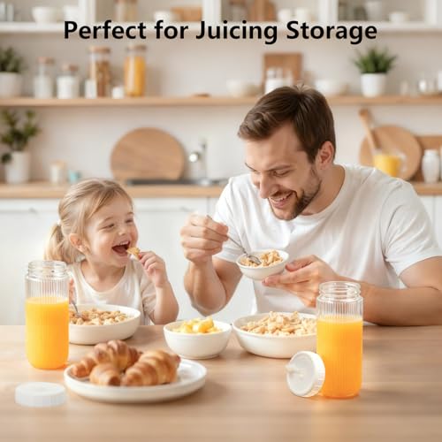 12pack Stripe 16oz Glass Juice Bottles with Lids & Straws & Juicing Recipe (10 Count)