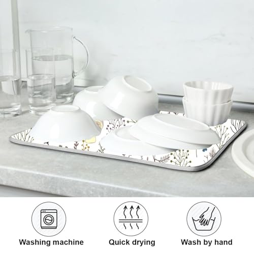 Cute Mushroom Wild Plant Dish Drying Mat for Kitchen Counter Absorbent Microfiber Drying Pad