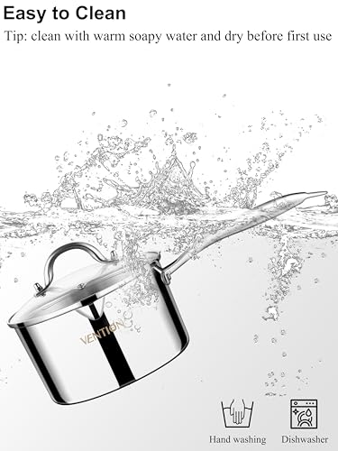 Tri Ply Stainless Steel 1.4 Quart Induction Saucepan with Lid