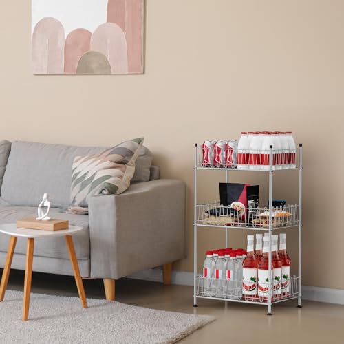 Water Bottle Storage Organizer 3 Tier Freestanding Water Bottle Holder Rack Stand Metal Drink Soda Can Organizer Beverage Shelf for Floor Pantry Kitchen Food Storage