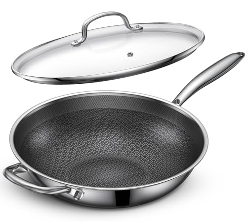 12.5 Inch Hybrid Stainless Steel Wok Pan with Lid