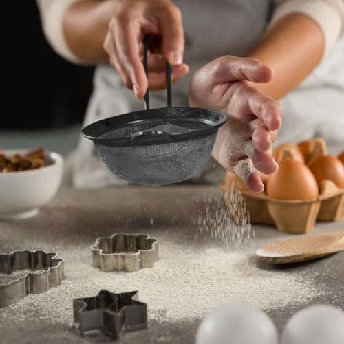 4 Quart Black Colander and 3 Metal Fine Mesh Strainer Set (4 Count)