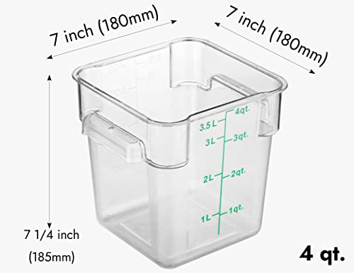 8 Pack 4 Qt NSF Clear Polycarbonate Food Storage Containers with Green Lids (8 Count)