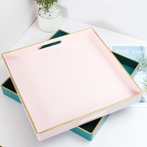 Pink Decorative Serving Tray with Handles
