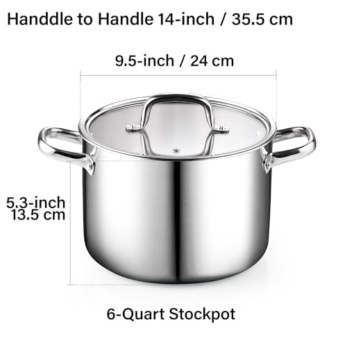 6 Quart Tri Ply Clad Stainless Steel Stockpot with Glass Lid