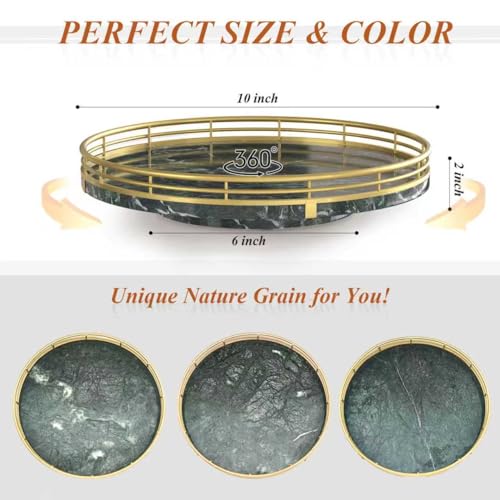 10 Inch Green Marble Lazy Susan with Gold Frame
