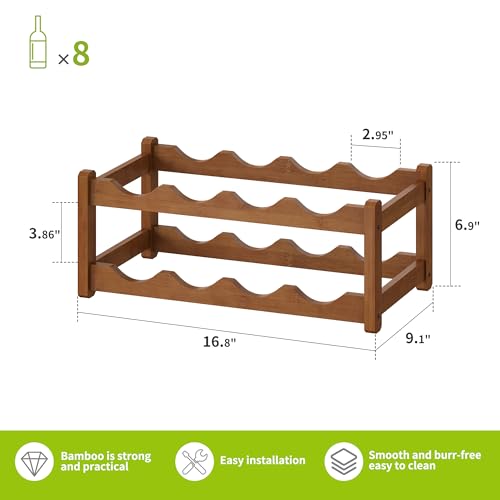 Bamboo Wine Rack Wine Storage Cabinet Shelf 8 Bottle Wine Racks Countertop Sturdy for Kitchen Dining Room Pantry