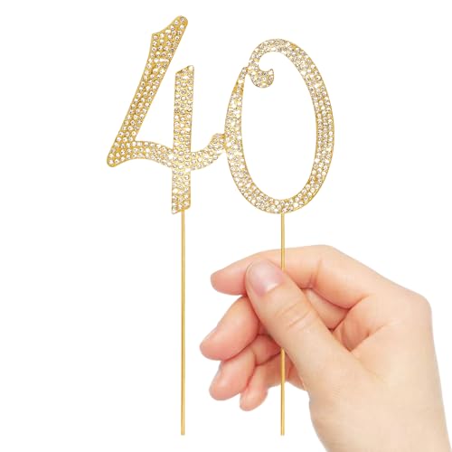 Gold 40th Birthday Cake Topper Rhinestones Cake Decorations for 40th Birthday Party