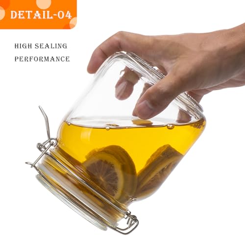 34oz Square Glass Food Storage Jars with Airtight Clamp Lids 3 Pack (3 Count)