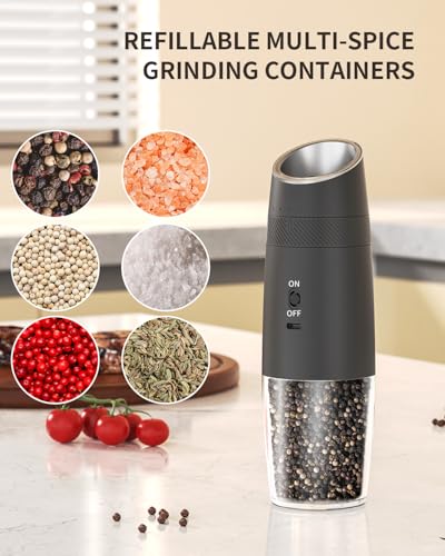 Gravity Electric Salt and Pepper Grinder Set Rechargeable Automatic Pepper and Salt Shakers with LED Light (2 Count)