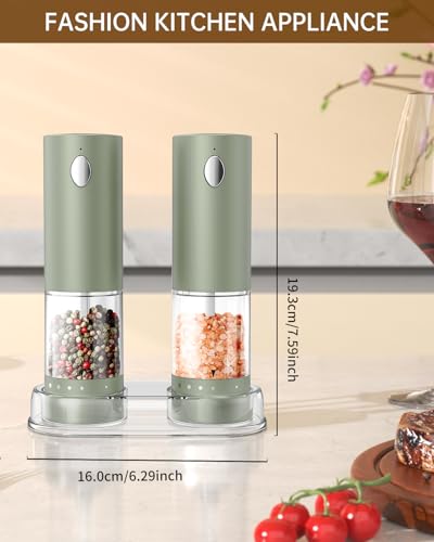 Electric Salt and Pepper Grinder Set Rechargeable Salt and Pepper Mills with Storage Base (2 Count)