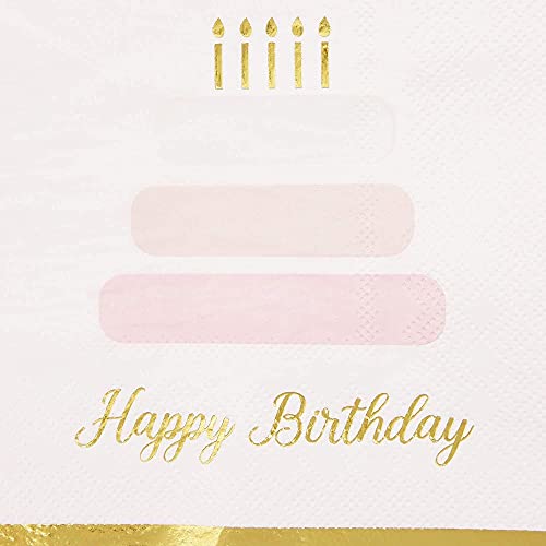 50 Pack Cake Theme Happy Birthday Napkins with Gold Foil Edges (50 Count)