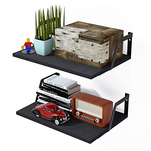 Floating Shelves Wall Mounted Set of 2 Rustic Wood Shelves with Large Capacity (2 Count)